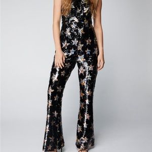 Nasty Gal Sequin Star Flared Jumpsuit